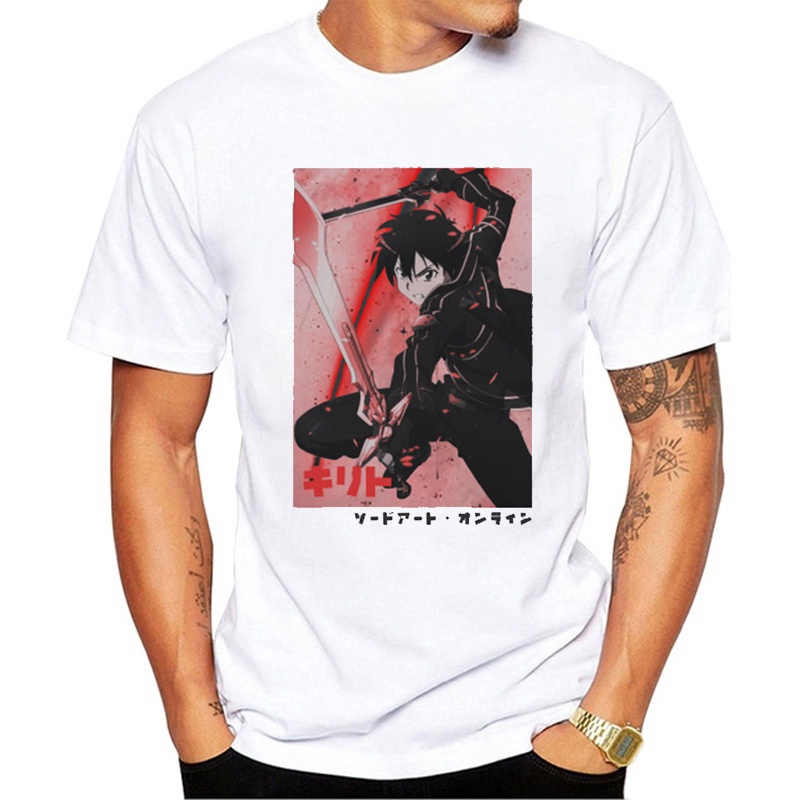 เสื้อยืด cotton Kirito Sword Art Online Summer Hip Hop Men Short Sleeves Tshirt Casua Men Tops เสื้อยืด เสื้อยืดคอก_08