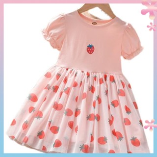 Girls summer dress 2022 summer childrens short-sleeved princess dress Western style baby girl Strawberry skirt cartoon