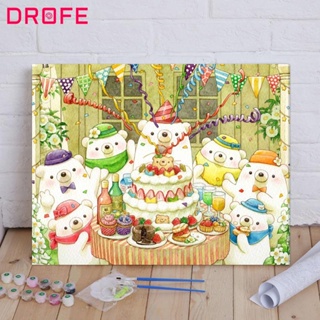 Drofe 【40*50 ซม. ไม่มีกรอบ】ภาพวาดสีน้ํามัน ตามตัวเลข รูปหมีน้อยน่ารัก สีขาว DIY สําหรับผู้ใหญ่ เด็ก ตกแต่งบ้าน ของขวัญ