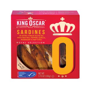 คิงออสการ์ซาร์ดีนน้ำมันมะกอกพริกหวาน106กKING RED OSCAR SARDINESBELL PEPPER 106G