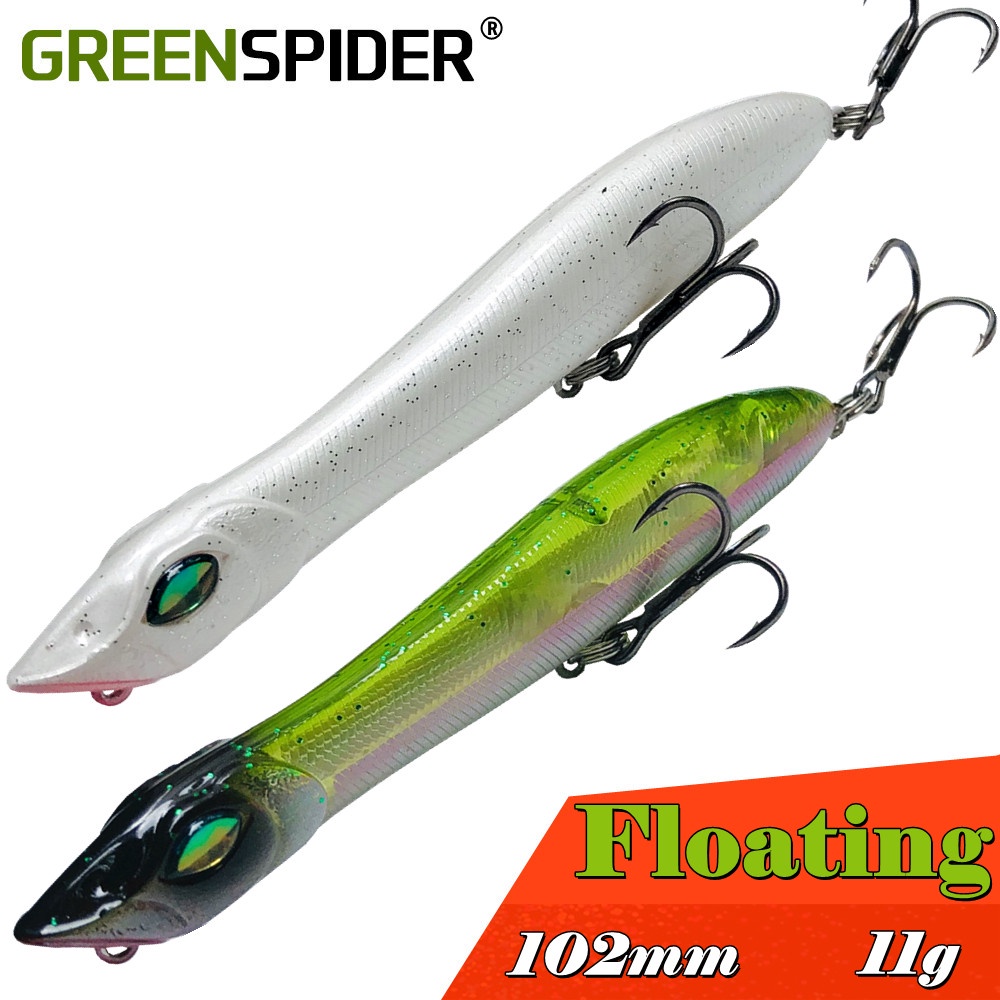 2021 ใหม่ Popper Topwater 1PC 105MM 10G Wobbler หัวงูตกปลาล่อลอย Sea Bass Pike เหยื่อ Mustad Hooks GREENSPIDER