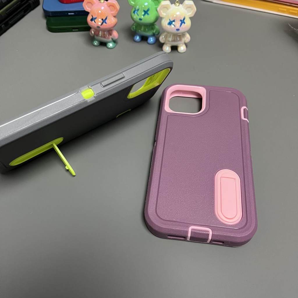 3 In 1 เคสยางหนา ใส กันกระแทก พร้อมขาตั้ง กันลื่น สําหรับ Iphone 14 13 12 11 Pro Max 7 8 Plus X Xr Xsmax 6 6s