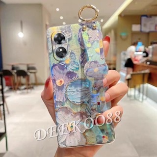 พร้อมส่ง เคสโทรศัพท์มือถือนิ่ม ลายดอกไม้สีม่วง พร้อมสายคล้องมือ สําหรับ OPPO A78 Reno8 T Reno 8 8T 4G 5G Reno8T OPPOA78