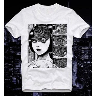 oversize T-shirt เสื้อยืด พิมพ์ลายอนิเมะสยองขวัญ Uzumaki Eyeball Cult Junji Ito แฟชั่นฤดูร้อน สไตล์ญี่ปุ่น สําหรับผู้ชาย