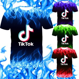 ใหม่ เสื้อยืดลําลอง แขนสั้น พิมพ์ลายเปลวไฟ Tik Tok 3D แฟชั่นฤดูร้อน สําหรับผู้ชาย และผู้หญิง