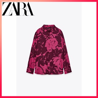 Zara เสื้อเชิ้ตแขนยาว ผ้าซาติน พิมพ์ลาย แฟชั่นฤดูใบไม้ผลิ สําหรับผู้หญิง