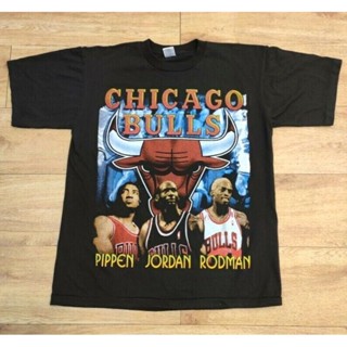 เสื้อยืดลําลอง แขนสั้น คอกลม พิมพ์ลายอนิเมะ Bootleg Chicago Bulls สไตล์วินเทจ ไซซ์ L