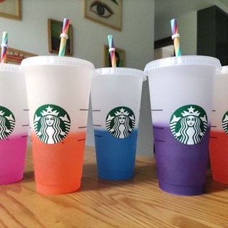 [พร้อมส่ง] Starbucks ใหม่ แก้วน้ําพลาสติกใส ลาย Starbucks เปลี่ยนสีได้ ความจุขนาดใหญ่ ของขวัญวันวาเลนไทน์ 2023