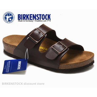 【Original】Birkenstock Arizona Mens/Female Classic Cork Dark Brown Leather Slippers Beach Casual Shoes 34-45