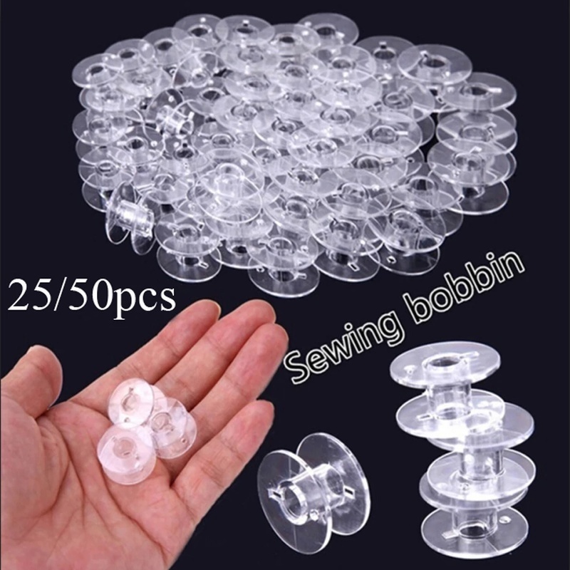 กล่องพลาสติกใส 25 ช่อง พร้อมแกนกระสวย 25 แกน สําหรับจักรเย็บผ้า DIY 50 ชิ้น