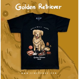 Golden Retriever "Co welcome home" Dog on Black T-shirt_04