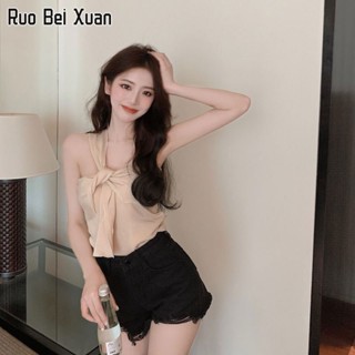 RUO BEI XUAN เสื้อสายเดี่ยวสตรีแฟชั่นเกาหลีเสื้อครอปเซ็กซี่