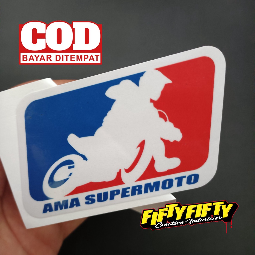 AMA SUPERMOTO พิมพ์ตัดสติกเกอร์เคลือบเงาลามิเนตการพิมพ์สติกเกอร์รถจักรยานยนต์หมวกกันน็อครถยนต์สติกเกอร์รูปแบบออกแบบขึ้นรูปแล้ว