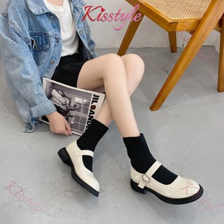 Kisstyle Women Mary Jane Boot Short Tube Round Toe PU Comfortable Wear-Resistant Knit Elastic Ladies Fashion Boots