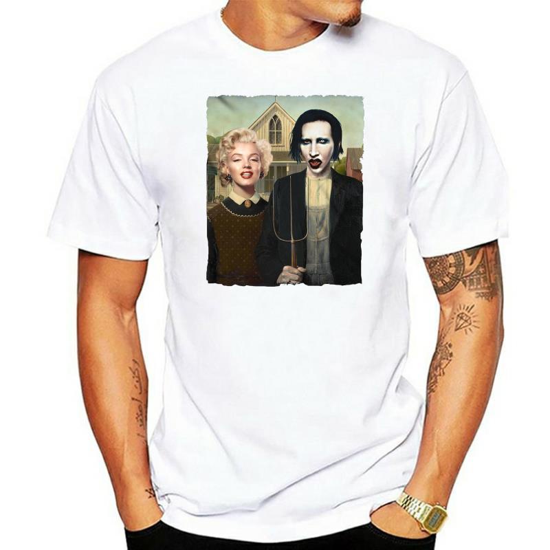 เสื้อยืด ผ้าฝ้าย พิมพ์ลาย Marilyn Monroe Manson สไตล์โกธิค อเมริกัน สําหรับผู้ชาย