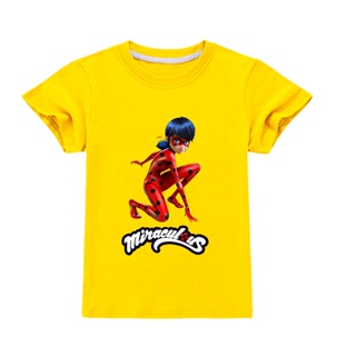 Summer Girls Cotton Short Sleeve Ladybug Girl Cartoon Animation Character Magical Casual Childrens T-Shirt_03