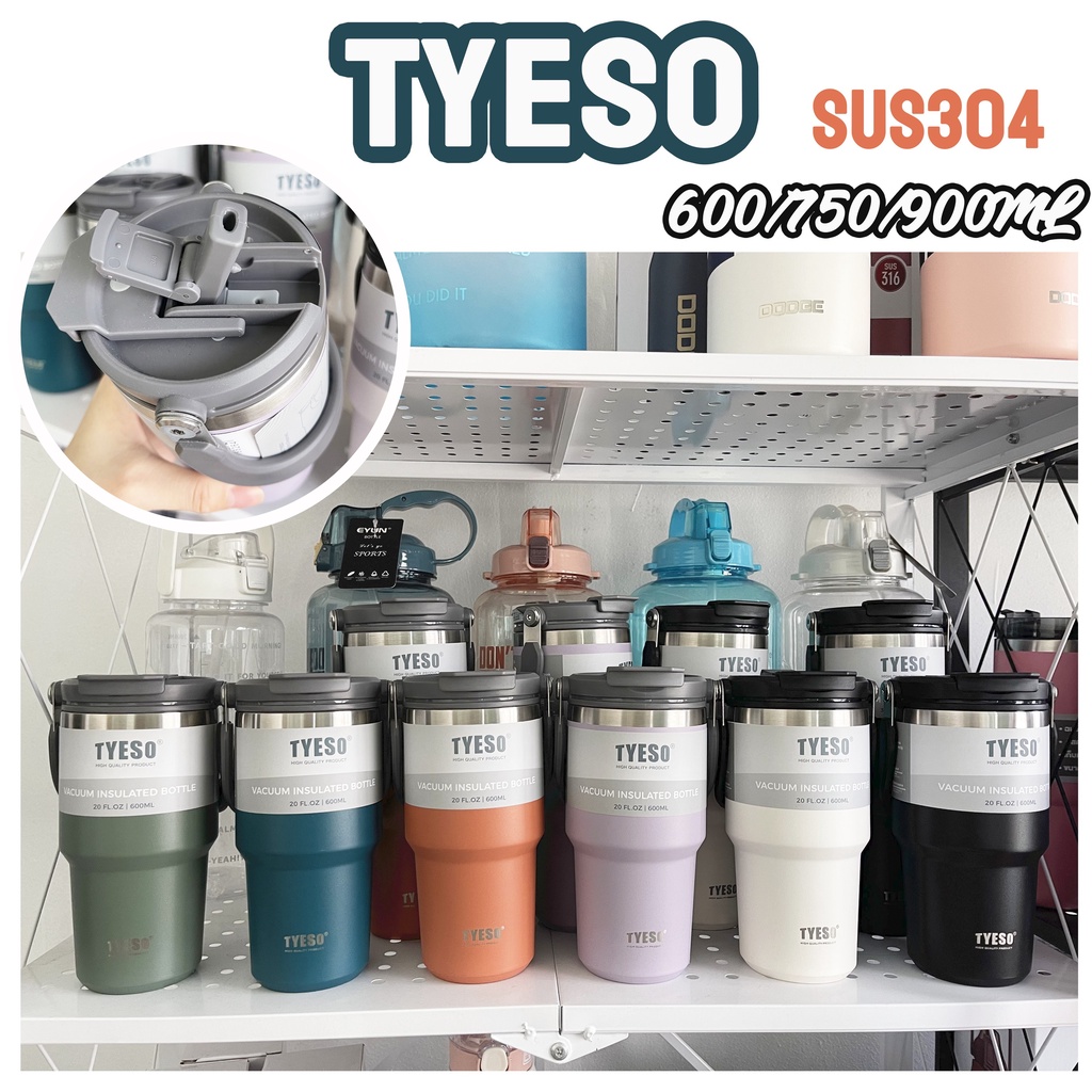 (ของแท้) พร้อมส่ง แก้วเก็บความเย็น Tyeso แบบใหม่มีที่จับ หูหิ้ว แก้วกาแฟ แก้วสแตนเลส304 600ml/750ml/900ml ราคาไม่แพง