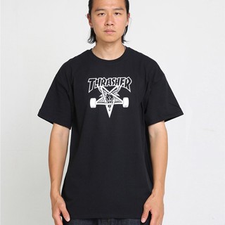 THRASHERSKATE GOAT FLAMING SHEEPS HEAD, PENTAGRAM COTTON PRINT, ROUND NECK, TRENDY LOOSE FIT, VERSATILE CASUAL COM_01