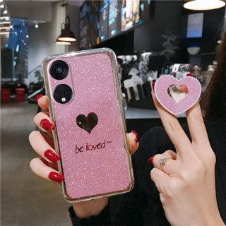 เคสโทรศัพท์มือถือ ซิลิโคนนิ่ม ประดับเลื่อม รูปหัวใจ พร้อมขาตั้ง สําหรับ OPPO Reno8 T 5G Reno 8T 4G 2023 Reno8T 5G