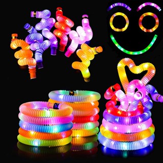 หลอดป๊อป เรืองแสง LED สีเรืองแสง หลอดพลาสติกยืด ลูกฟูก หลอดยืดไสลด์ ระบายอากาศ ของเล่นคลายเครียด 1 ชิ้น