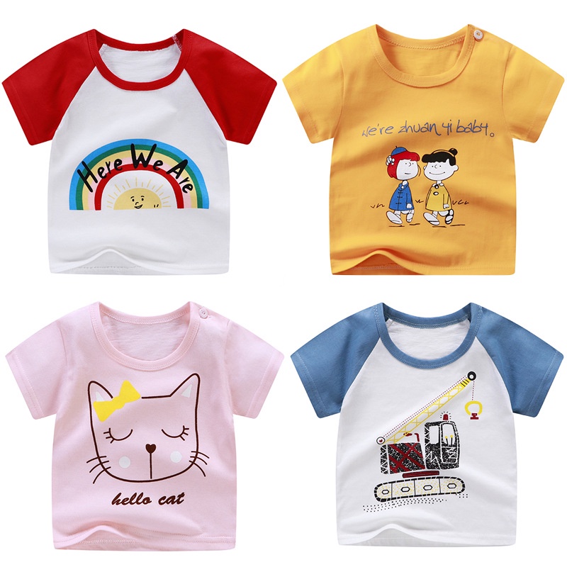 [ML] เสื้อยืดแขนสั้น ผ้าฝ้ายแท้ แบบบาง ลายการ์ตูน สไตล์เกาหลี แฟชั่นฤดูร้อน สําหรับเด็กผู้หญิง ไซซ์ 73-130 ซม.