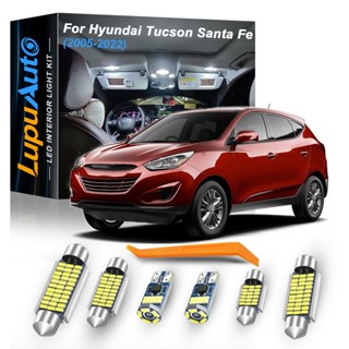 LupuAuto Auto ไฟตกแต่งภายในรถยนต์สำหรับ Hyundai Tucson Santa Fe Santafe 2005-2010 2011-2015 2016-2022 Canbus หลอดไฟ LED ในร่มโดมไฟกระเป๋าเดินทางโคมไฟอ่านหนังสือชุดสีขาวสีฟ้า