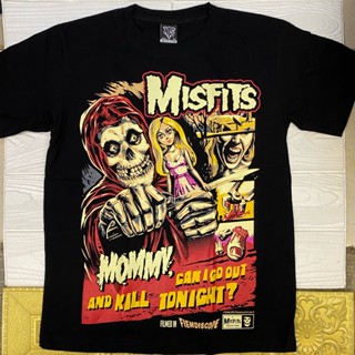 เสื้อยืดแขนสั้น พิมพ์ลายวงร็อค Misfits สีดํา