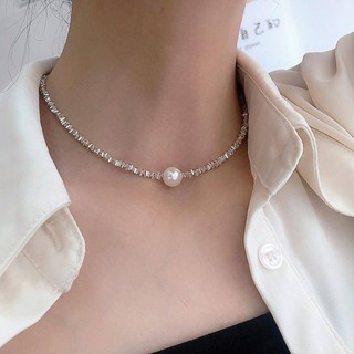 【S925 Silver】สร้อยคอโซ่เงิน 925 จี้ไข่มุก เรียบง่าย อเนกประสงค์