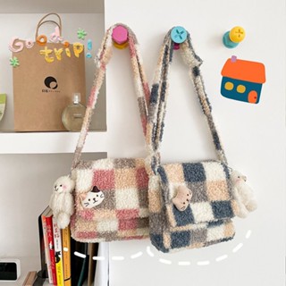 Mittens กระเป๋าสะพายไหล่ ประดับขนเฟอร์ สไตล์เกาหลี สําหรับผู้หญิง