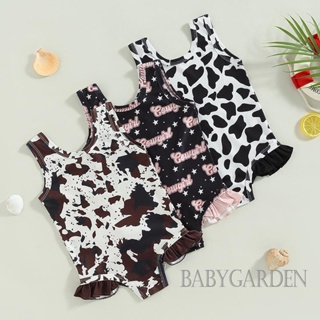 Babygarden-1-6y ชุดว่ายน้ําวันพีช คอกลม แขนกุด พิมพ์ลายตัวอักษร วัว สําหรับเด็กผู้หญิง