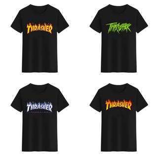 เสื้อยืดคอกลม พิมพ์ลาย Thrasher สีดํา สีขาว สําหรับผู้ชาย และผู้หญิง 3 JNOK