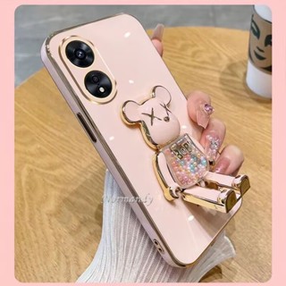 ใหม่ เคสโทรศัพท์มือถือแบบนิ่ม ลายการ์ตูนหมีน่ารัก พร้อมที่ตั้งวาง แฟชั่น สําหรับ OPPO Reno8 T A78 A17K A17 A77s A77 A57 4G 5G 2023