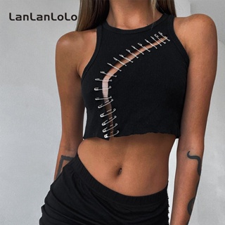 Lanlanlolo เสื้อยืดคอกลม แขนสั้น ทรงไม่สมมาตร สีพื้น สําหรับผู้หญิง 2023