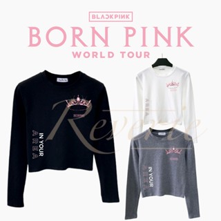 เสื้อครอปท็อป BLACKPINK IN YOUR AREA BLACKPINK BORN PINK WORLD TOUR 2022 2023 เสื้อยืด สีชมพู คอวี สีชมพู