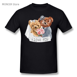 Loose Gym T Shirt Hipster Daily Europe Prevalent Round Collar Short Sleeve I Love You Teddy Bear T Shirt_02