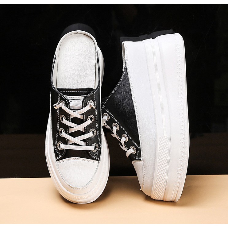 (IL215)ผ้าใบเปิดส้น สูง8cm/3.2นิ้ว (ขาว,ดำ) Sz.34-39 **❥𝓟𝓻𝓮-𝓞𝓻𝓭𝓮𝓻