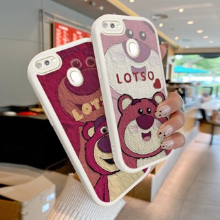 เคสโทรศัพท์มือถือหนังแกะ PU ป้องกันเลนส์ ลายภาพวาดสีน้ํามัน รูปหมีสตรอเบอร์รี่น่ารัก สําหรับ OPPO A7 A12 A5S AX5s A12S A11K A7n