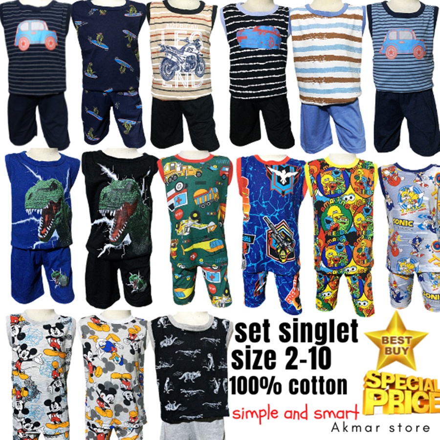 1; ชุด SINGLET MENU RAHMAH DARI RM5.90, SINGLET SET BUDAK SIZE 2-10, KIDS SINGLET PLAYSET, COTTON 10