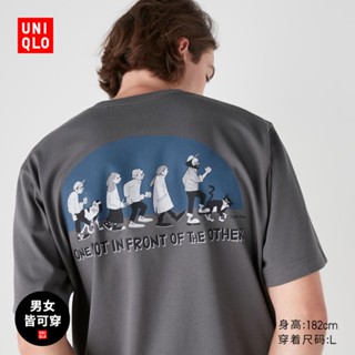 Uniqqlo เสื้อยืดลําลอง ผ้าฝ้าย แขนสั้น พิมพ์ลาย ทรงหลวม สําหรับผู้ชาย และผู้หญิง