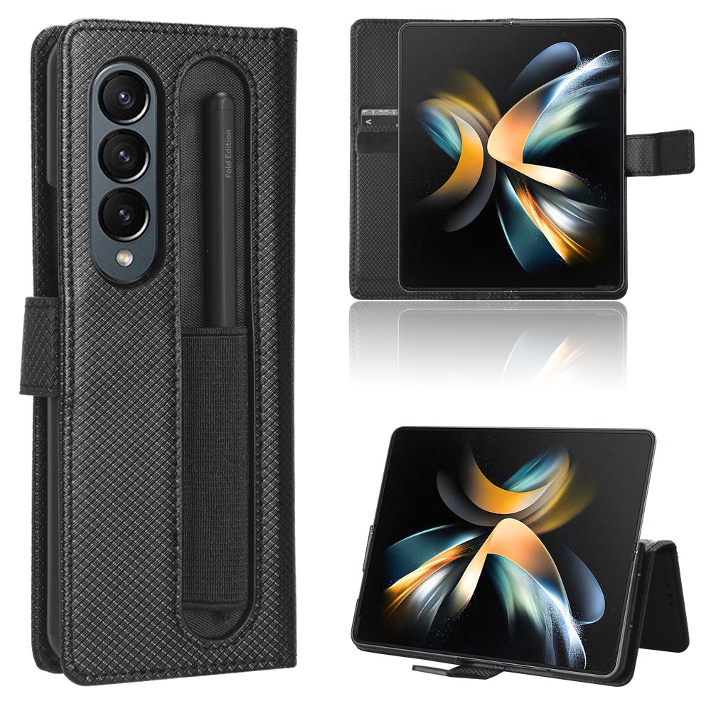 เคส Case for Samsung Galaxy Z Fold 3 4 5 6 7 5G เคสโทรศัพท์มือถือหนัง ฝาพับ พร้อมช่องใส่ปากกาสไตลัส และสายคล้องมือ สําหรับ Leather Wallet With Card Slots S Stylus Pen Holder  ซองมือถือ