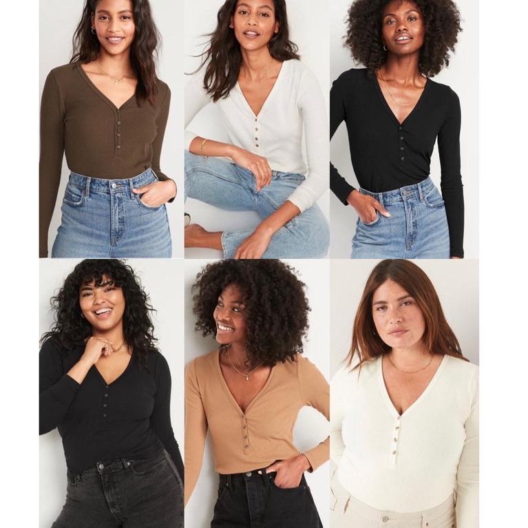 ซี่โครงแขนยาว Old Navy-Knit Henley Top Up ถึง BSize