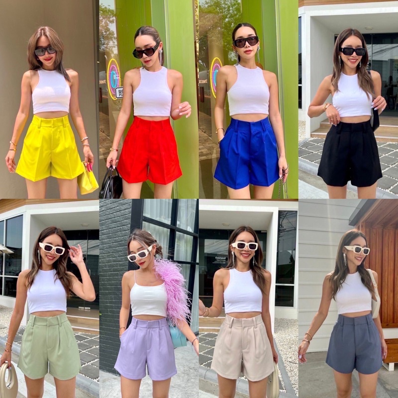 กางเกงขาสั้นPanel basic high-waist shorts😍
