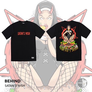 [S-5XL] BEHIND เสื้อยืด “SATAN’S WISH” แขนสั้น แนวสตรีท Oversize เสื้อยืดชาย หญิง_01