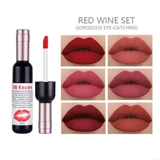 ♕Fit Colors ขวดไวน์แดง Lip Glaze Matte Velvet Non-Fading Non-Stick Cup กันน้ำติดทนนาน6สีลิปแต่งหน้า Wfuture♕