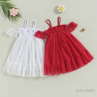 Babygarden-6m-5y ชุดเดรสแขนสั้น เปิดไหล่ แต่งลูกไม้ แฟชั่นฤดูร้อน สําหรับเด็กผู้หญิง