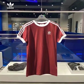 Adidas เสื้อยืดแขนสั้นลําลอง ผ้าฝ้ายถัก 100% ระบายอากาศ ลายทาง สไตล์วินเทจ คลาสสิก สําหรับผู้หญิง CY4752