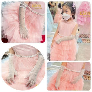 Kidoprincesskids ถุงมือเด็ก (ร้านอยู่รัชดา)ถุงมือตาข่ายเด็ก GL18 สีขาว ถุงมือตาข่ายเพชรยาวสวยหรูมาก