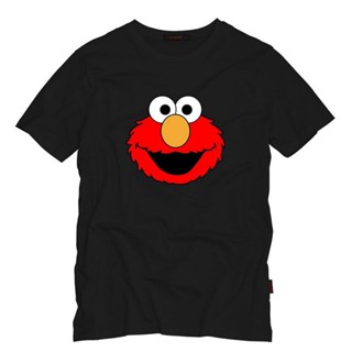 เสื้อยืดผู้ชาย DRG เสื้อยืดแขนสั้น ผ้าฝ้าย พิมพ์ลาย Sesame Street ELMO สีดํา สําหรับผู้ชาย ET56WRE27159