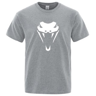 Snake Head Cobra Fangs Print Clothes Male Fashion Oversize T-Shirt Casual Crewneck Tops Summer Cotton Loose Men T S_02