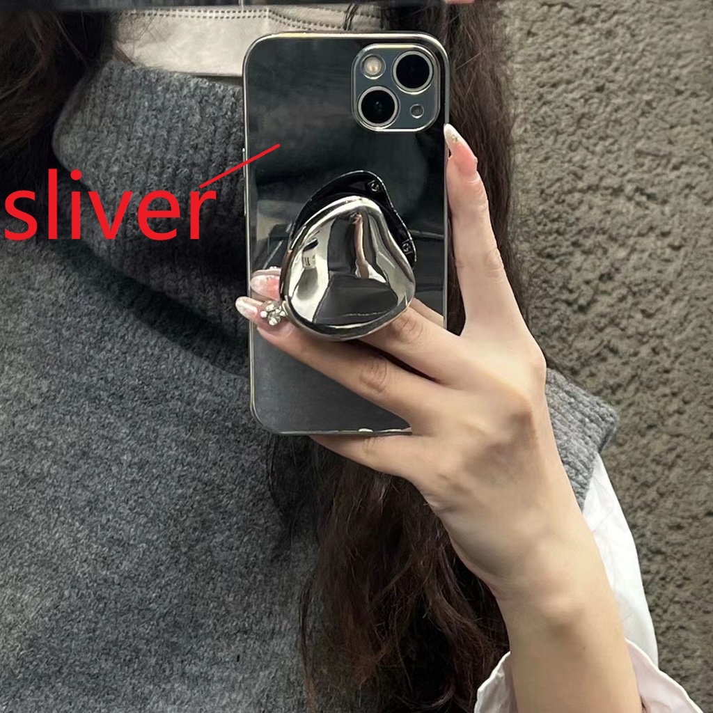 กระจกเงินพร้อมวงเล็บฝาครอบโทรศัพท์สําหรับIphone 17 16 15promax 15 1 5pro 14 Pro Max 12 Pro Max 11 Pro Max xs Max xr x 7 8plus 13Promaxสวยนุ่มเคสโทรศัพท์